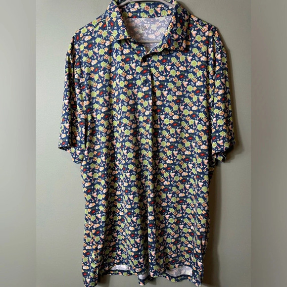 1764 Palm Trees/Fish/Crabs All‎ Over Print Blue Men's Golf Polo Shirt Size XL - Picture 1 of 6
